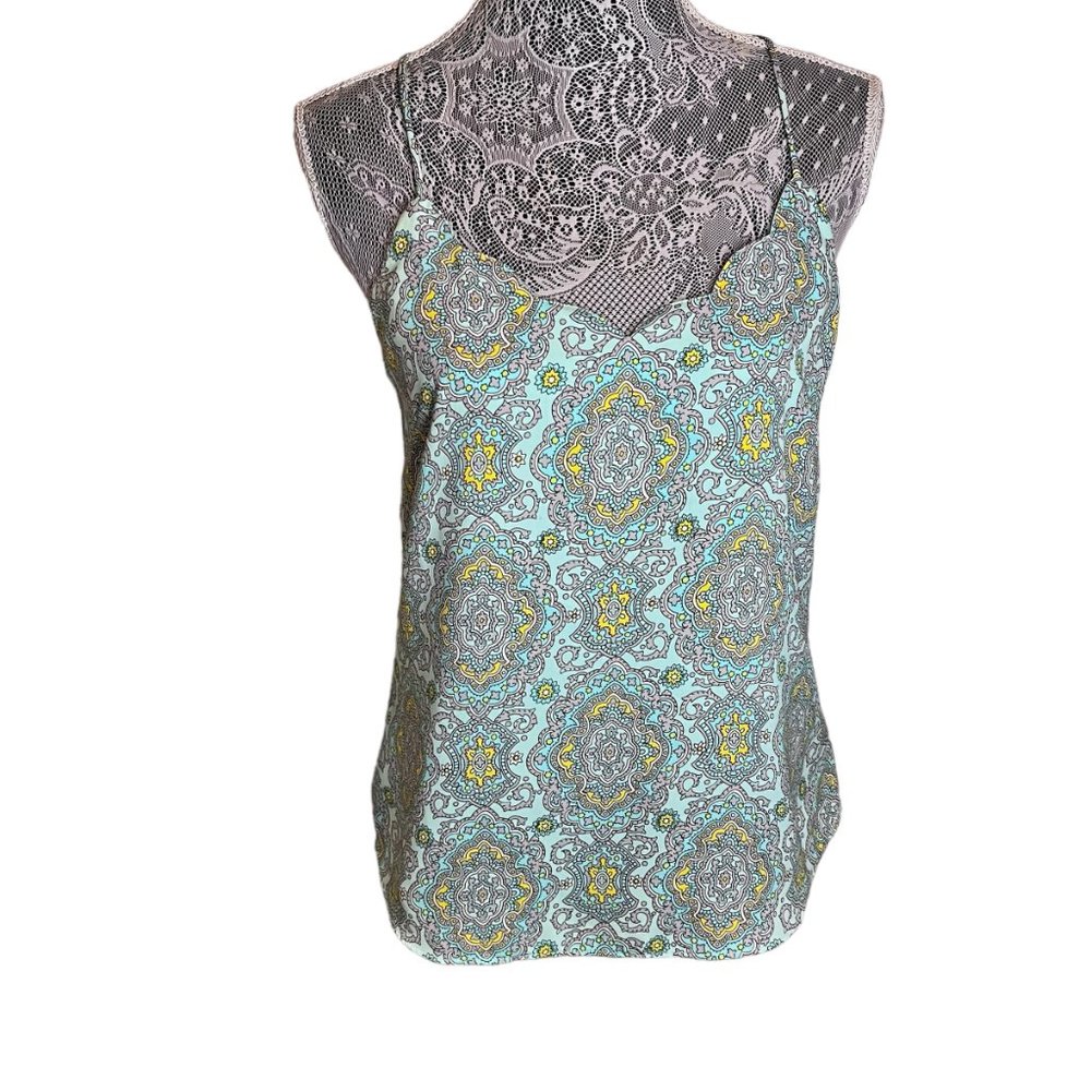 J. Crew Scalloped Cami Tank Top in Mint Green Print Size 4 Adjustable Straps